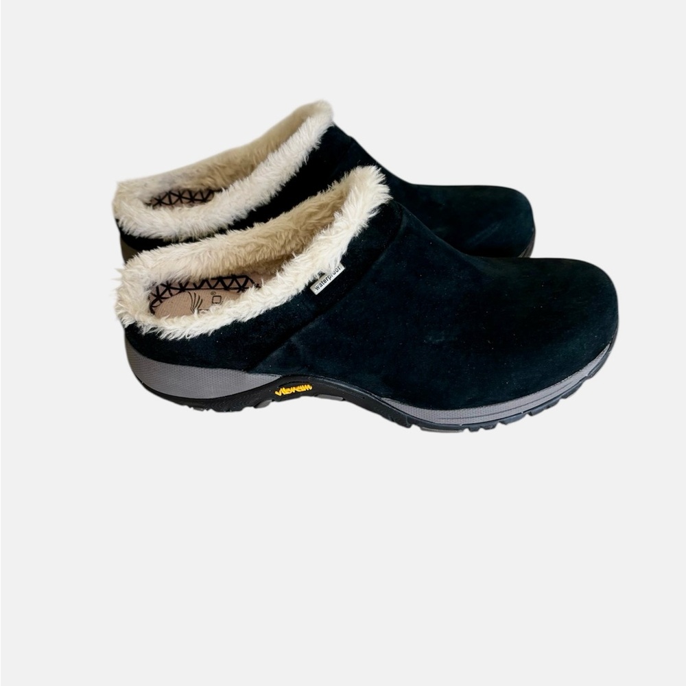 Dansko Parson Black Suede Leather Clog Fur Lining 37 Women Vibram Waterproof